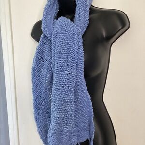 Elegant Blue Distressed Knit 100% Cotton Scarf